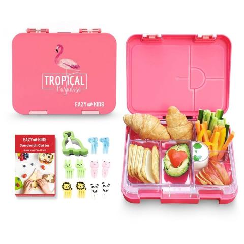 Eazy Kids Eazy Kids 6 4 Convertible Bento Lunch Box w Sandwich Cutter Set Flamingo Pink