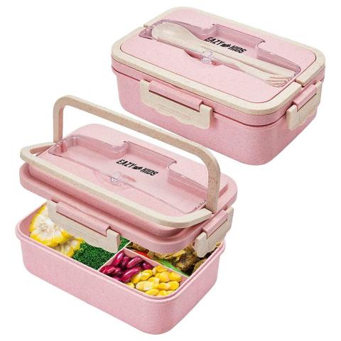 Eazy Kids Eazy Kids Wheat Straw Leakproof Eco-Friendly Bento Lunch Box - Pink (1500ml)