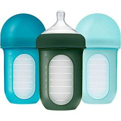 Boon B11225 REUsable Silicone Pouch, Air-Free Feeding, 8 Ounce With Stage 2 Nursh Baby Bottles, 3 Count (Pack Of 1), Blue