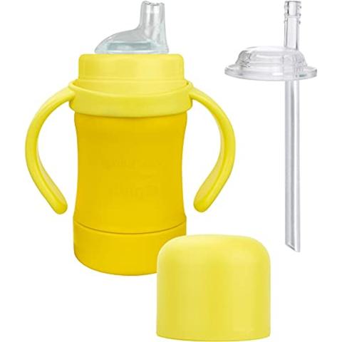 Green Sprouts green sprouts Sprout Ware Plant-Plastic Sip &amp; Straw Cup, Includes Sippy &amp; Straw Spouts, Easy Grip Handles, Yellow