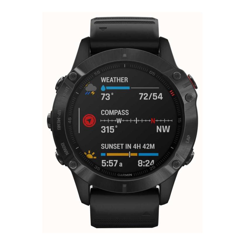 Garmin fenix 6 Pro, Ultimate Multisport GPS Watch, Features Mapping, Music, Grade-Adjusted Pace Monitoring and Pulse Ox Sensors, Black with Black Band