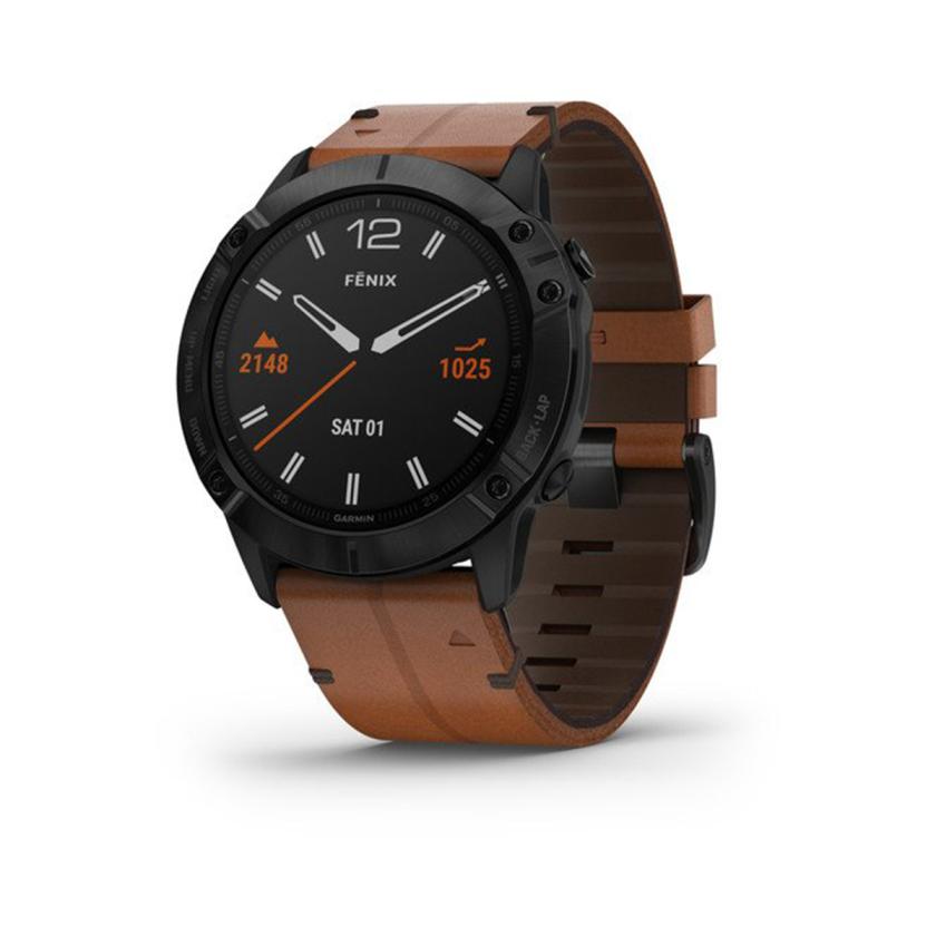 Garmin fenix 6X - Pro and Sapphire editions Black DLC with chestnut leather band