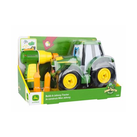 John Deere John Deere Build A Johnny Tractor, 16 Piece Building Farm Toy Car, Tractor Toy With Motorised Drill , 18+months