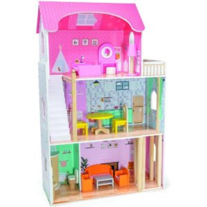 VIGA Wooden Doll House My Pink Mansion For Kids Ages 3 Years