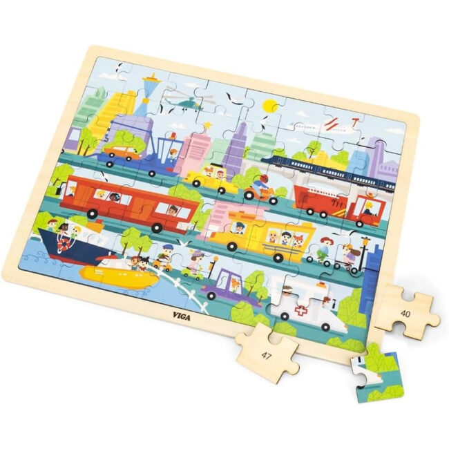 SPRM-44582-01 Viga City Transportation Wooden Puzzle 48Piece in UAE
