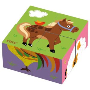 Viga 4 Pcs 6Side Cube Puzzle Farm Animals