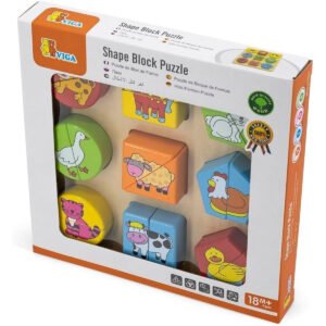 Viga Farm Animals Figures Shape Block Puzzle Childrens Wood Matching Jigsaw