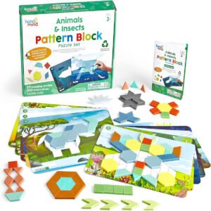 hand2mind Learning Resources 94461 Animals Insects Set Play Shape Puzzle Pattern Blocks Cards Maths Counters Sorting Counting Toy Preschool Activities Ages 3 MultiColoured