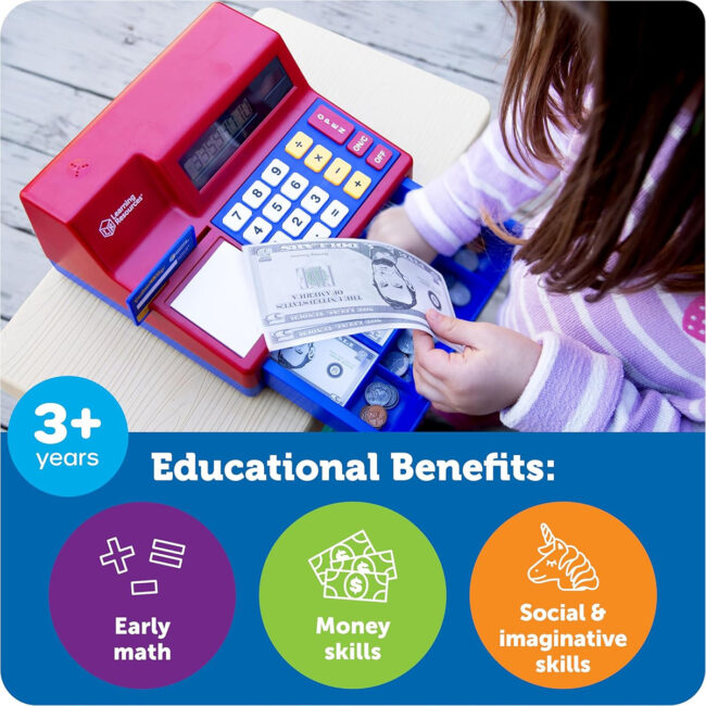 SPRM-LSP2629-UK-04 Learning Resources Pretend Play Calculator Cash Register Classic Counting Toy Kids Cash Register 73 Pieces Ages 3 in UAE - view 5