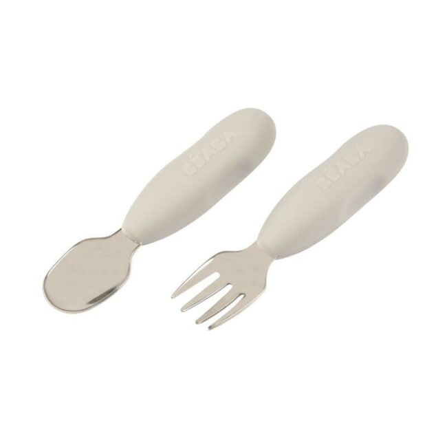 3384349135812-02 Beaba Set of 2 Stainless Steel Pre Cutlery VelvetGrey in UAE