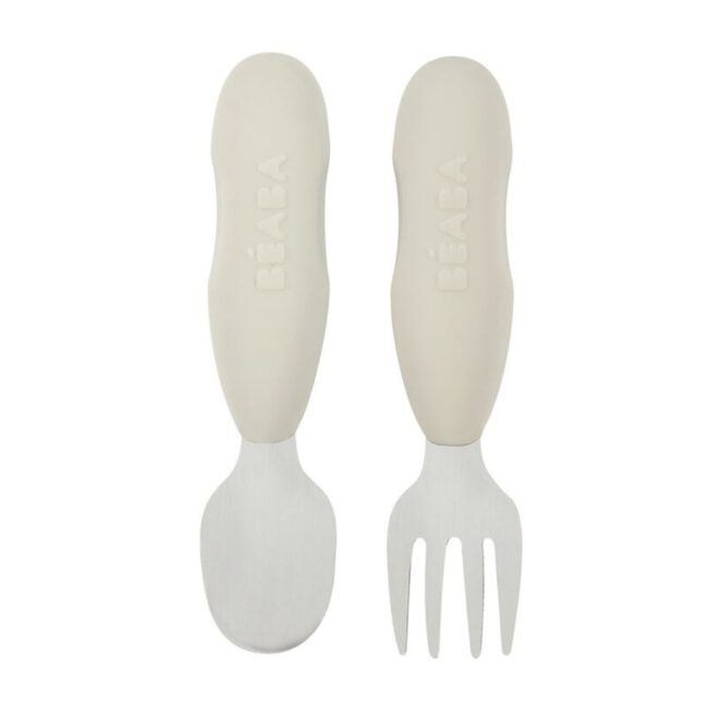 3384349135812-03 Beaba Set of 2 Stainless Steel Pre Cutlery VelvetGrey in UAE - view 2