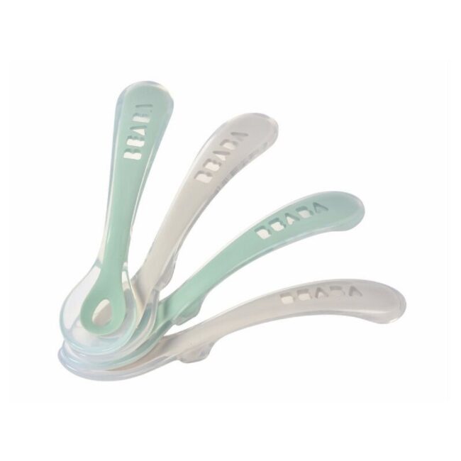 913555-01 Beaba Silicone 2nd Age Spoon Set of 4 Velvet Grey Sage Green in UAE