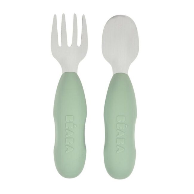 913580-01 Beaba Set of 2 Stainless Steel Pre Cutlery SageGreen in UAE - view 3