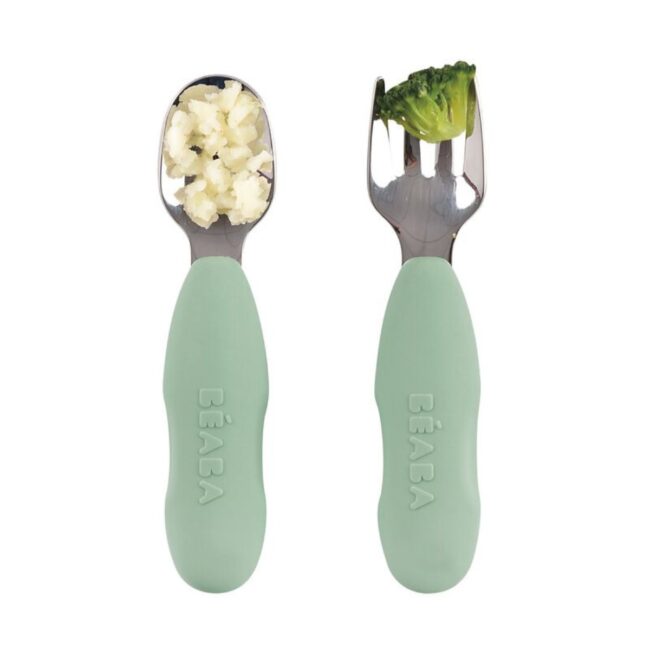 913580-03 Beaba Set of 2 Stainless Steel Pre Cutlery SageGreen in UAE - view 2
