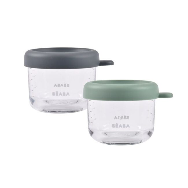 Beaba Conservation Jar Glass Set of 2 x 150ml Mineral Sage Green in UAE
