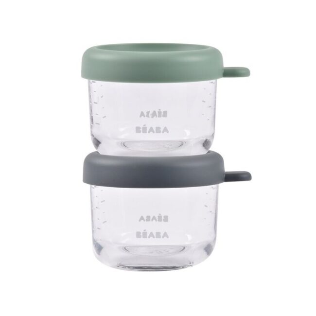 Beaba Conservation Jar Glass Set of 2 x 150ml Mineral Sage Green in UAE - view 2