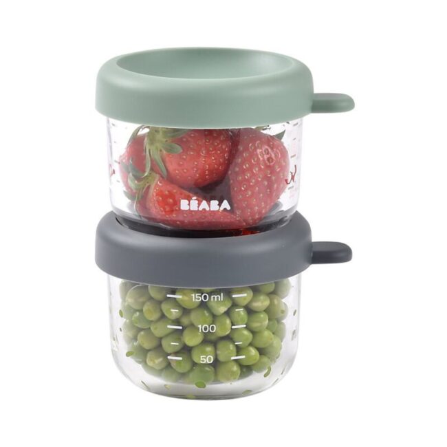 Beaba Conservation Jar Glass Set of 2 x 150ml Mineral Sage Green in UAE - view 3