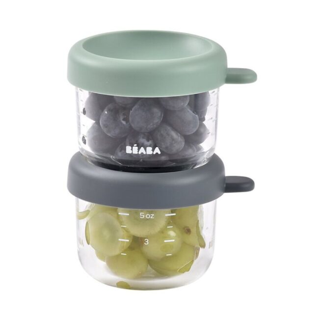 Beaba Conservation Jar Glass Set of 2 x 150ml Mineral Sage Green in UAE - view 4
