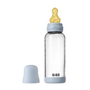 BIBS Glass Baby Bottle Round Latex 1 pack 240 ml Medium Flow Baby Blue