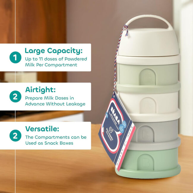 MR-911711-04 Beaba Formula Milk Container 4 Compartments Cotton white Sage green in UAE - view 4