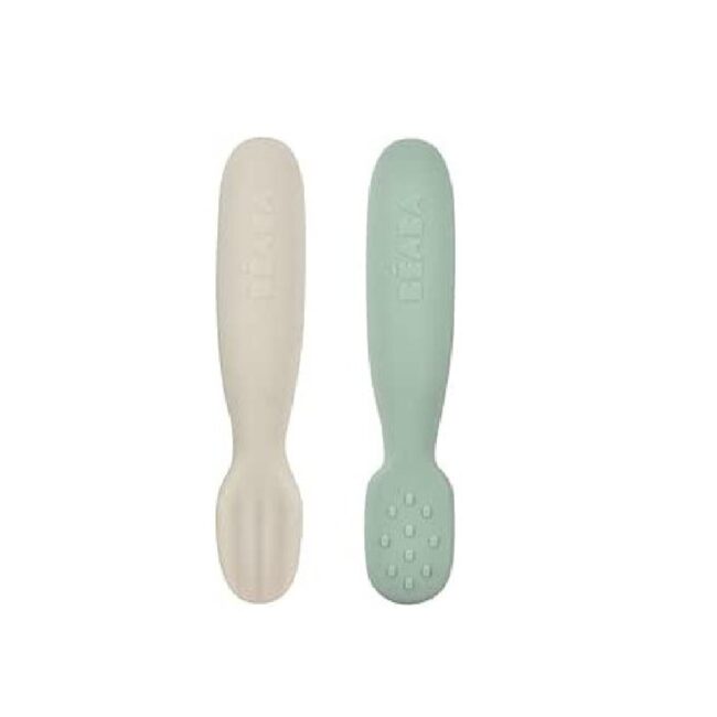 MR-913578-01 Beaba Set of 2 Silicone Pre Spoons SageGreen VelvetGrey in UAE