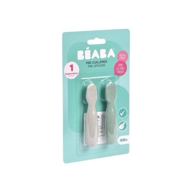 MR-913578-02 Beaba Set of 2 Silicone Pre Spoons SageGreen VelvetGrey in UAE - view 2