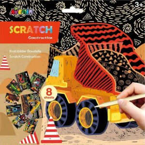 Avenir Scratch Art Kit Construction Unleash Creativity with Vibrant Drawings 4 Themed Scratch Boards and Scratch Tool Watch Brilliant Colors Unfold Engaging Activity for Young Artists 3