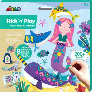 Avenir Stick N Play Series Polar Sea Animals 200 Reusable Stickers for Endless Fun Create Play Scenes with 8 Illustrated Theme Cards Make Your Own Animal Figures For Kids 3