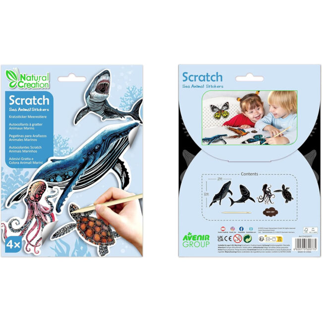 PLS-AVCH232077-03 Avenir Scratch Stickers Sea Animal Multicolour Decorate and color the 4 ferocious stickers with scratch art For ages 3 years in UAE - view 3