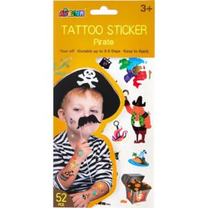 Avenir Pirate Tattoo Sticker 52pc Set of WaterBased Temporary Tattoos Safe and Easy to Apply and Remove Lasts 35 Days for Kids 3