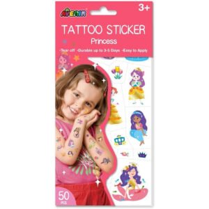 Avenir Tattoo Sticker Princess 52pc Set of Temporary Tattoos WaterBased Ink Safe and Easy to Apply and Remove Lasts 35 Days for Kids 3