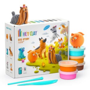 HEY CLAY Colorful Modeling Air Dry Clay for Kids Dog Story Set Air Dry Clay Kit 15 Cans and Sculpting Tools with Fun Interactive Instructions App 15024