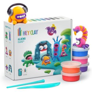 HEY CLAY Aliens SetColourful Modeling KidsAir Dry Clay Kit 15 cans and Sculpting Tools with Fun Interactive Instructions App Multicoloured