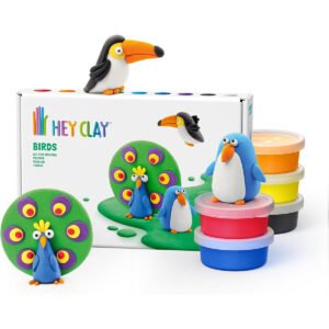 HEY CLAY Birds Toucan Penguin Peacock Set Air Dry Clay Kit 6 cans and Sculpting Tools with Fun Interactive Instructions App