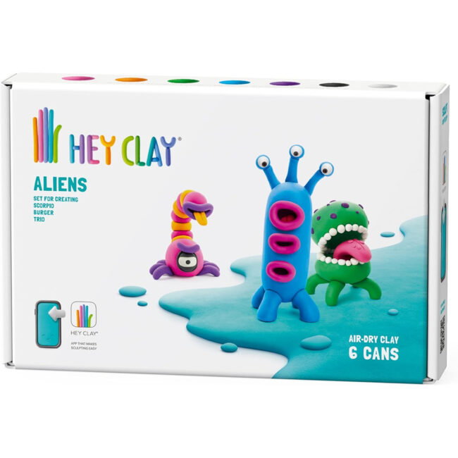 HEY CLAY DIY Aliens Burger Trio Scorpio Plastic Creative Modelling AirDry Clay For Kids 6 Cans in UAE