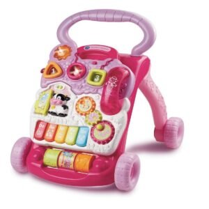 VTech First Steps Baby Walker Push Along Walker Baby Toy with Shapes Sounds Music Phrases Pretend Play and More Suitable for Babies from 6 Months 1 2 3 Year Olds Boys Girls Pink