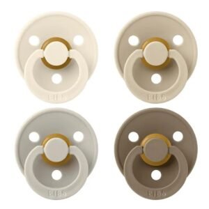 BIBS Round Pacifier Colour 4 Pack Latex Size 1 Ivory Sand Vanilla Dark Oak