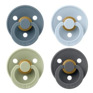 BIBS Round Pacifier Colour 4 Pack Latex Size 2 Petrol Sage Baby Blue Iron