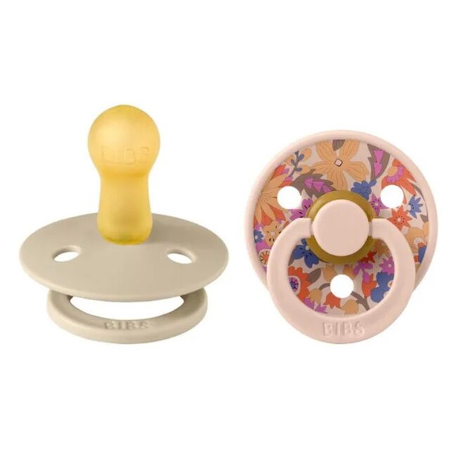 BIBS Round Nipple Pacifier X Liberty 2 Pack Colour June Blossom Latex Size 1 Blush Mix in UAE