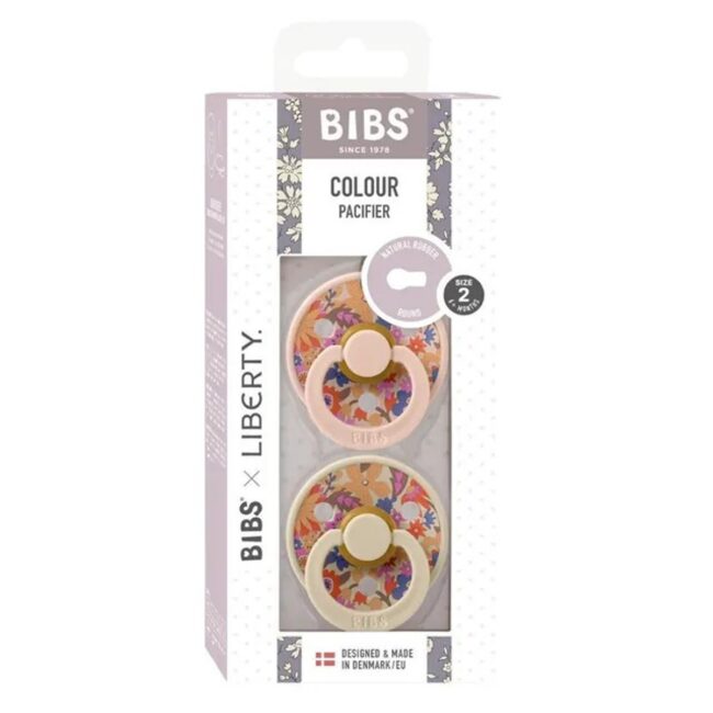 BIBS Round Nipple Pacifier X Liberty 2 Pack Colour June Blossom Latex Size 1 Blush Mix in UAE - view 4