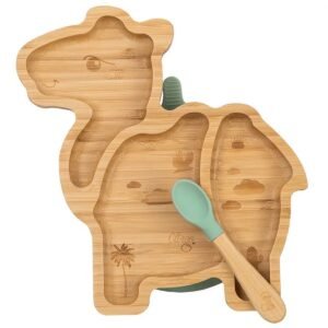 Citron Organic Bamboo Plate Suction Spoon Camel Pastel Green