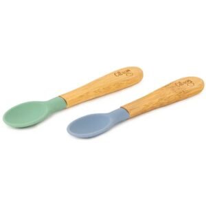 Citron Organic Bamboo Spoons Set of 2 Green Dusty Blue