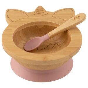 Citron Organic Bamboo Bowl 250ml Suction Spoon Unicorn Blush Pink