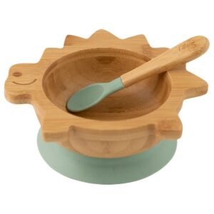 Citron Organic Bamboo Bowl 250ml Suction Spoon Dino Green