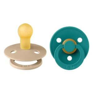 BIBS Pacifier Colour 2 Pack Latex Size 1 Taupe Scuba Round Nipple Round Nipple