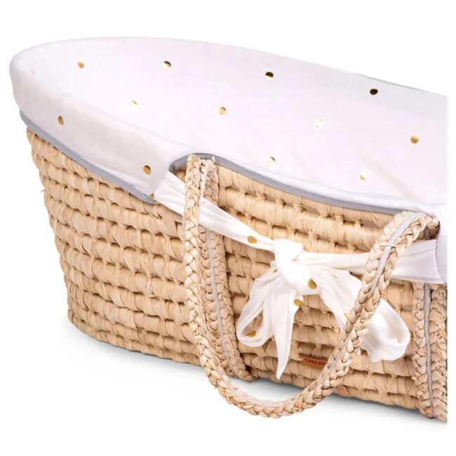 Childhome Bundle Moses Basket Mattress Cover Gold Dots White Brown in UAE - view 4