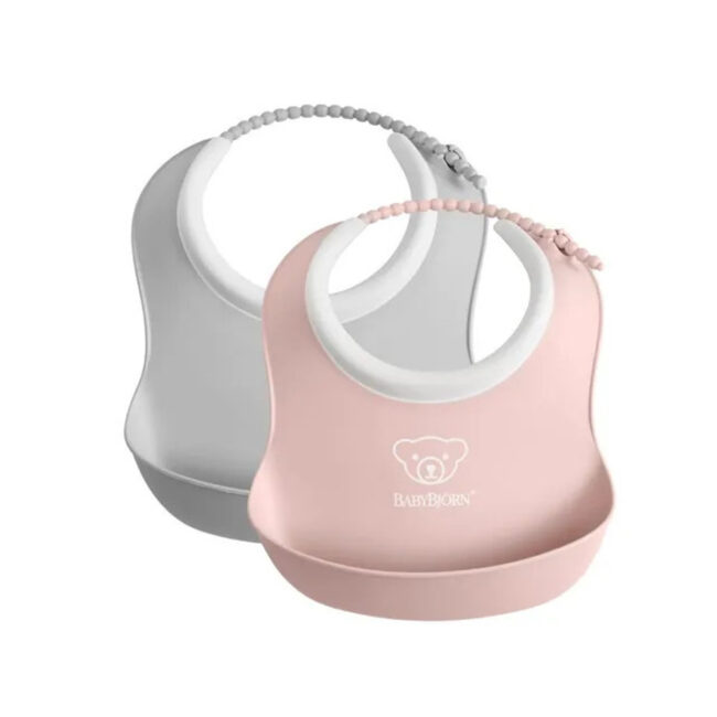 TRC-BJ046345-01 BABYBJORN Baby Bib GreyPowder Pink Pack of 2 Small in UAE