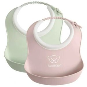 BABYBJORN 2pcs Small Baby Bib Powder GreenPowder Pink