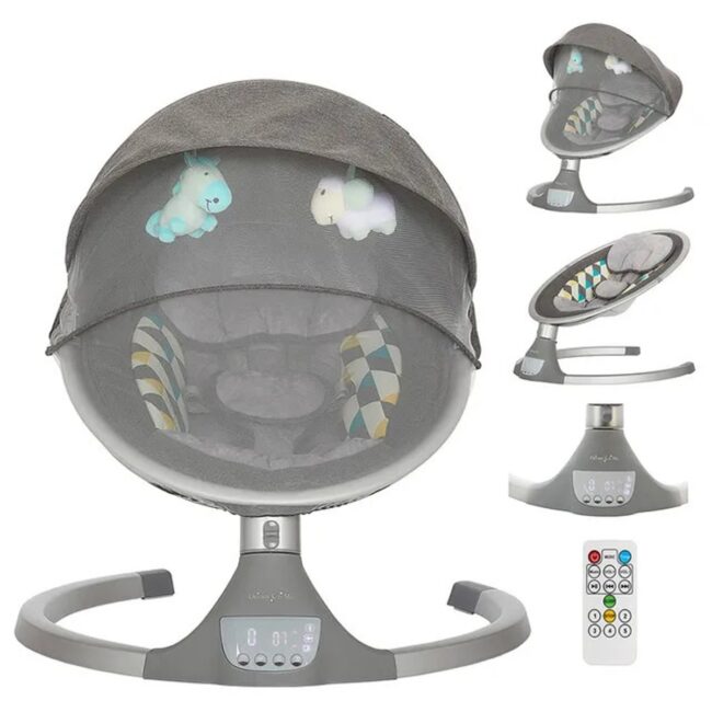_384-GB.2 Dream On Me Zazu Baby Swings Chair with 2 Toys Grey Blue in UAE - view 3