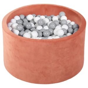 Ezzro Round Ball Pit Velvet Marsala With 100 Balls WhiteGrey